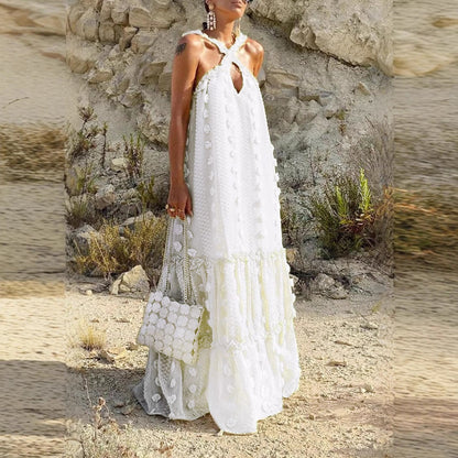 Elegant Solid Color Maxi Dress With 3D Floral Details