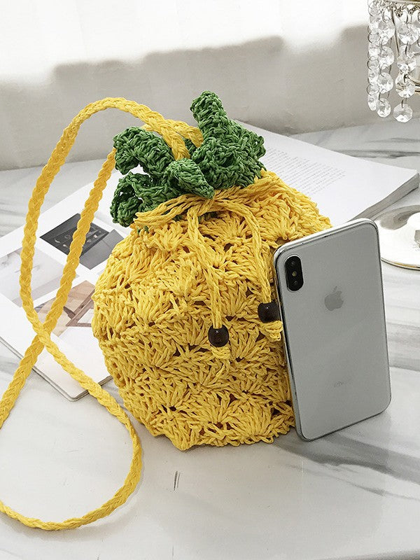 Trendy Crochet Pineapple Bag Yellow Casual Crossbody Bag
