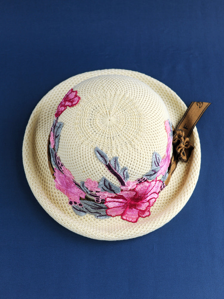 New Ethnic Style Embroidery Spring Knitted Fisherman Hat Sunscreen Sunshade Hat Women'S Summer Top Hat Tide Versatile Pot Hat