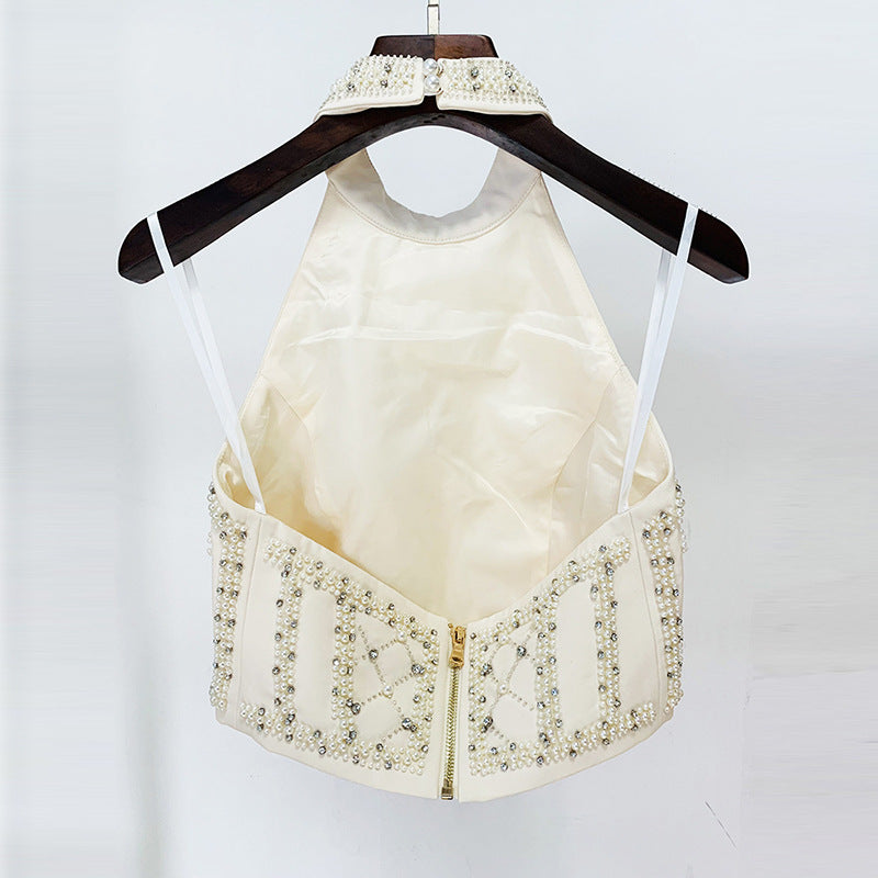 Beaded Neckline Tank Top Skirt Set Trendy Casual Outfit