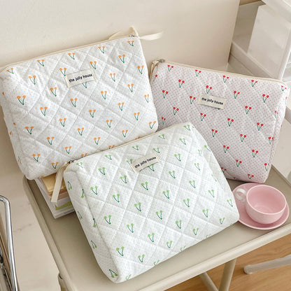 Cute Polka Dots Cherry Print Travel Makeup Bag