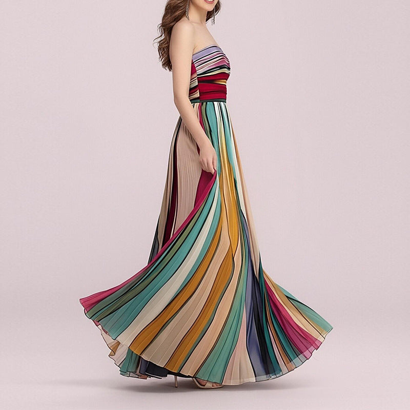 Elegant Printed Maxi Dress with High Waist