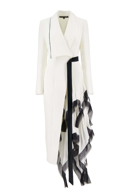 Asymmetrical Ruffle Hem Long Dress Elegant Casual Coat