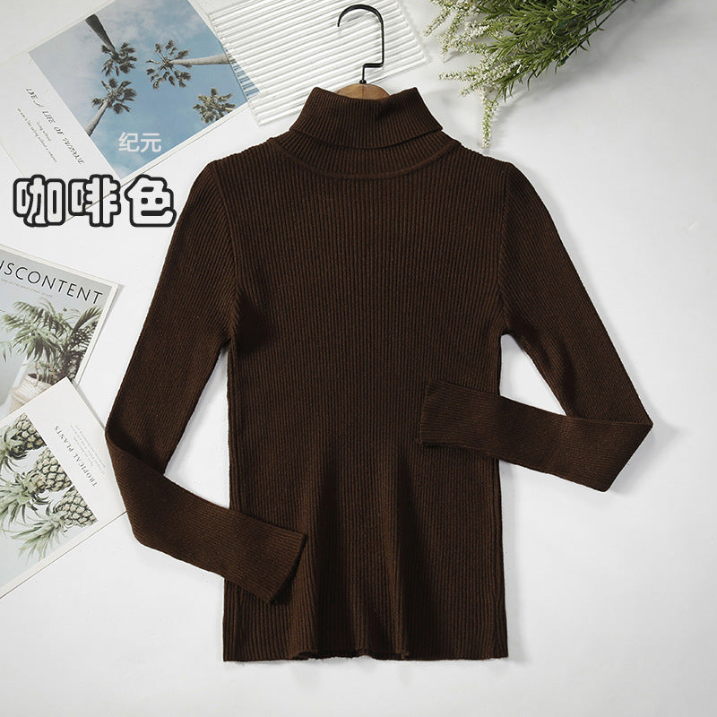 Long Sleeve High Neck Solid Color Sweater Comfortable Casual Wear