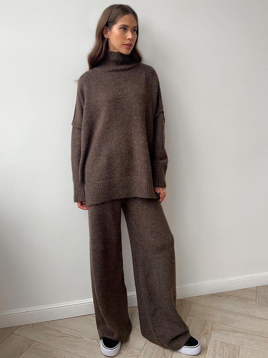Cozy Turtleneck Sweater Set for Women with Relaxed Fit
