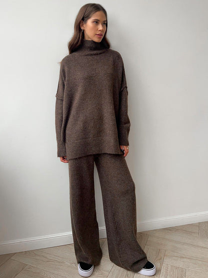 Cozy Turtleneck Sweater Set for Women with Relaxed Fit