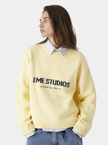 Letter Pattern Knitted Sweatshirt Casual Pullover for Women