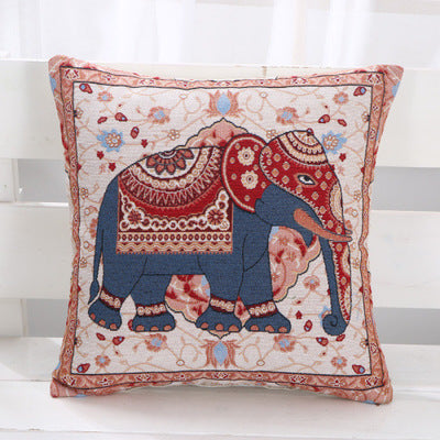 Double Side Embroidered Elephant Cotton Linen Pillowcase Sofa Back, Bedside Cushion Cover