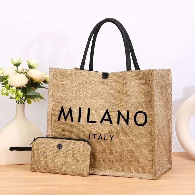 Stylish Linen Tote Bag with Floral Print Eco-Friendly Shopping Bag