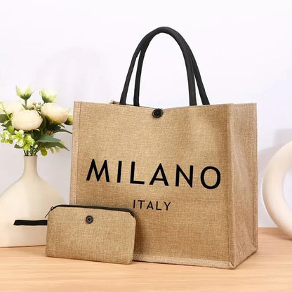 Stylish Linen Tote Bag with Floral Print Eco-Friendly Shopping Bag