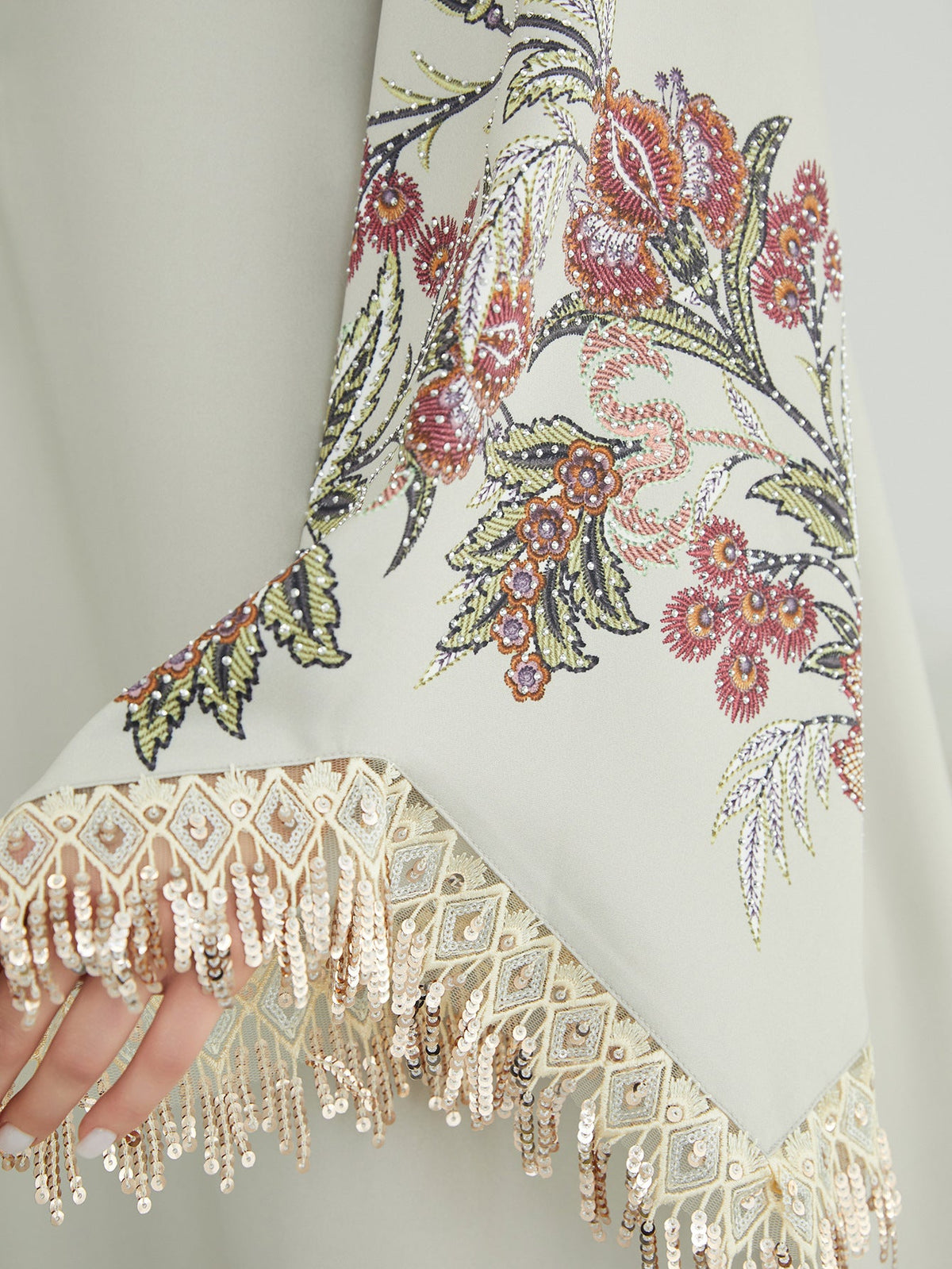 V-Neck Printed Fringed Abaya Dress for Women