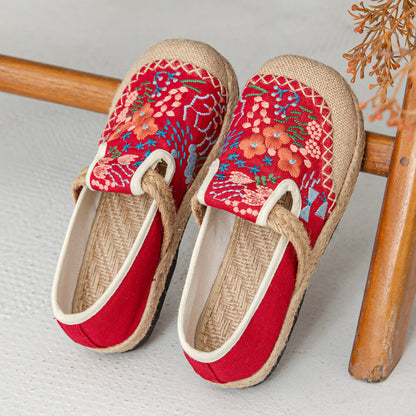 New Ethnic Style Flower Sea Embroidery Shallow Mouth Single Shoes, Original Craftsmanship Casual One-Pedal Women'S Shoes