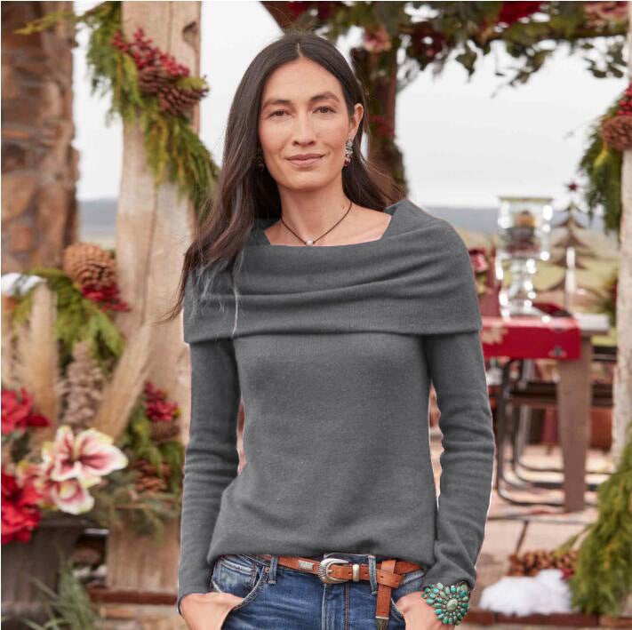 Slim-Fitting Shawl Vintage Cashmere Sweater With Collar