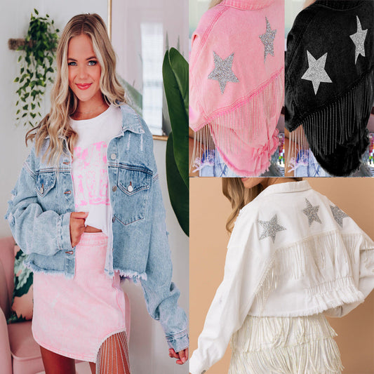 Fringe Hem Denim Jacket Casual Street Style