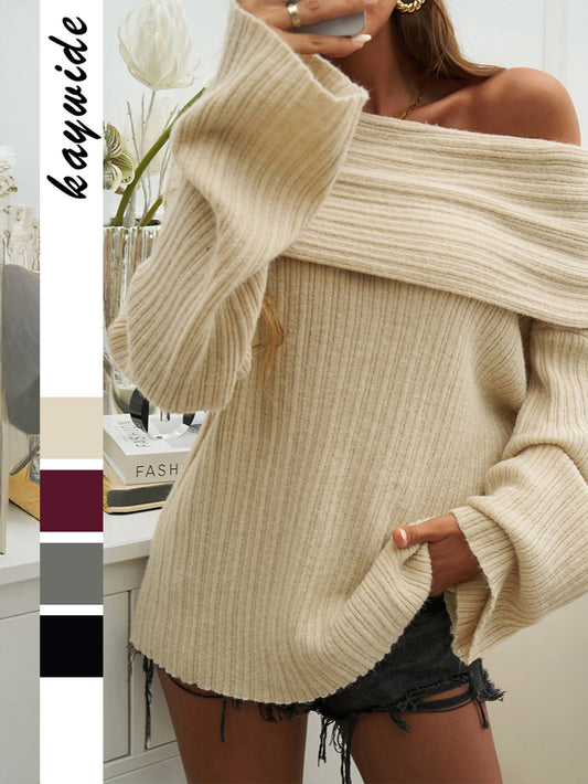 Elegant Solid Color Long Sleeve Sweater for Women