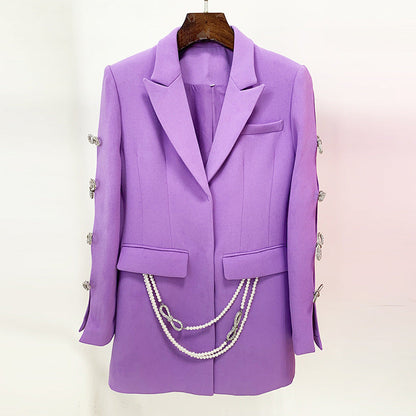 Elegant Hollow Butterfly Knot Pearl Suit Dress
