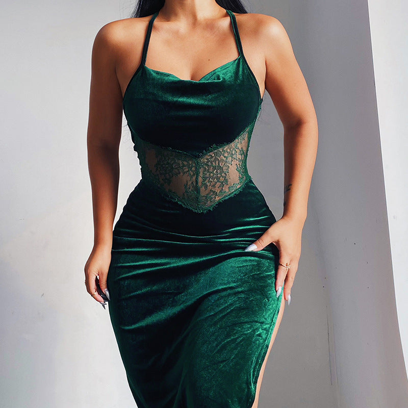 Sexy Lace Backless Split Maxi Dress for Women