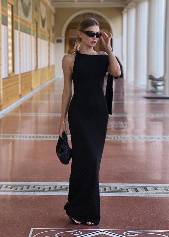 One Shoulder Maxi Dress Lightweight Stretch Fabric