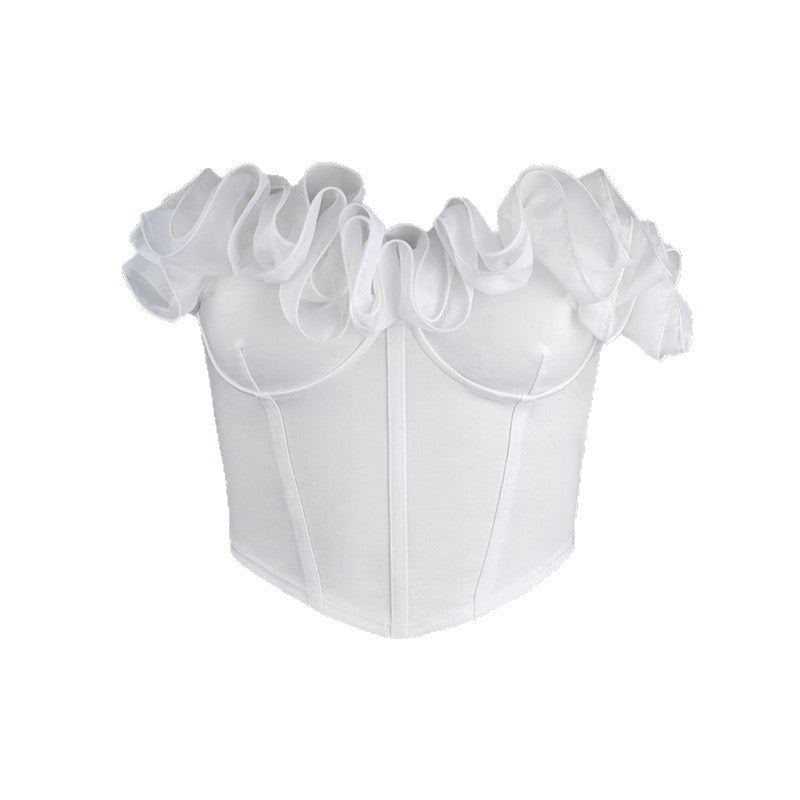 Sweet White Petal Trim Bustier Top For Stylish Occasions