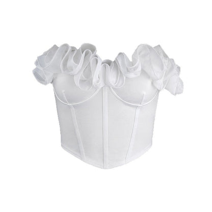 Sweet White Petal Trim Bustier Top For Stylish Occasions