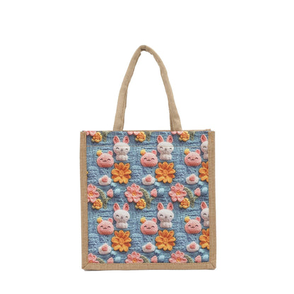 Stylish 3D Patterned Linen Tote Bag for Women