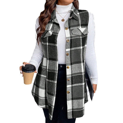 Checkered Sleeveless Vest Casual Loose Women'S Coat