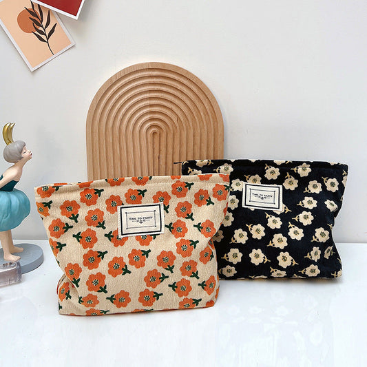 Retro Floral Makeup Bag Canvas Travel Toiletry Pouch