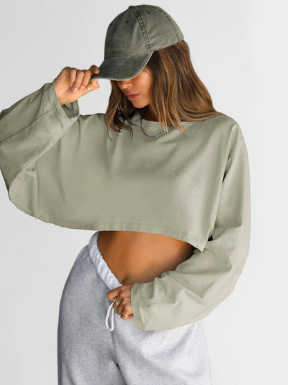 Casual Solid Color Crop Sweatshirt for Women