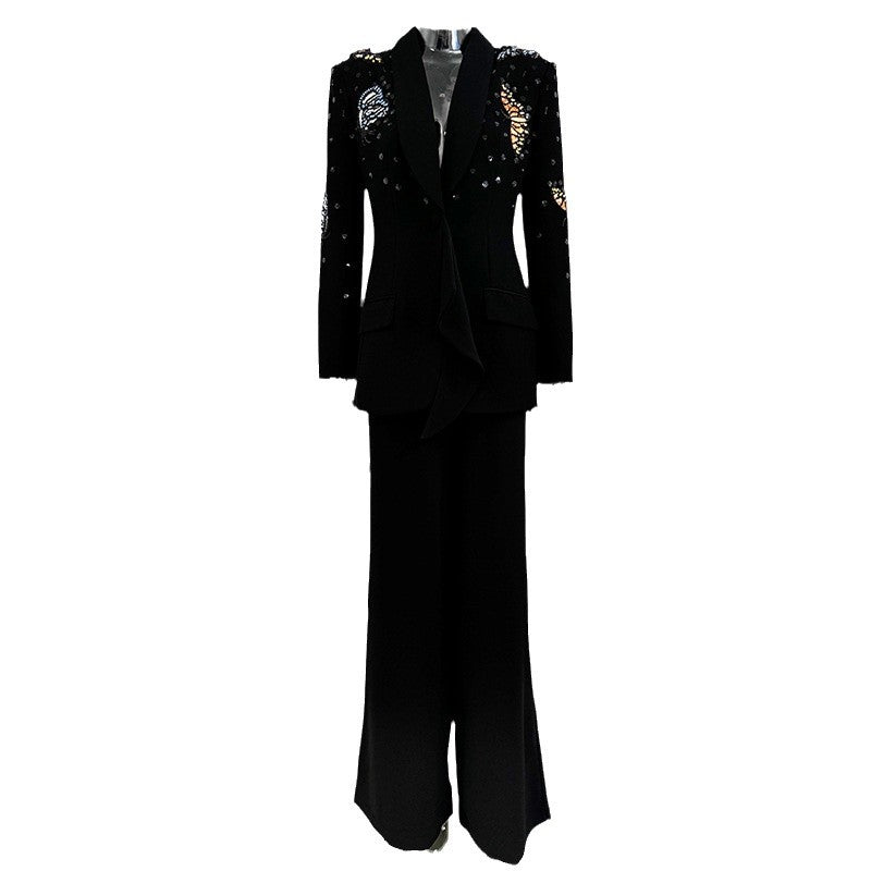 Trendy Butterfly Embellished Suit Set With Long Pants