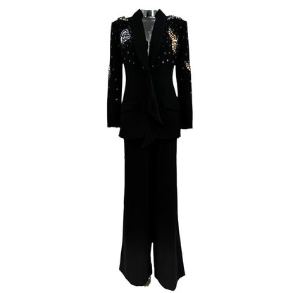 Trendy Butterfly Embellished Suit Set With Long Pants