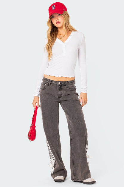 Low Collar Denim Pant Side Striped Jeans