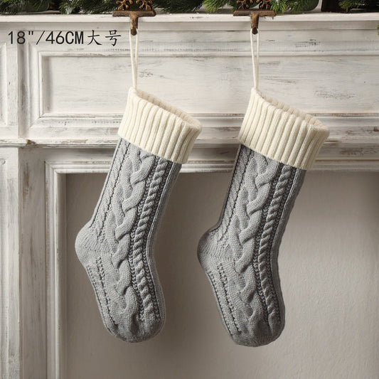 Knitted Christmas Gift Bag Decorative Stockings Christmas Stockings Hanging Piece Color Matching Enlarged Stagger Fried Dough Twists Large Capacity Gift Bag