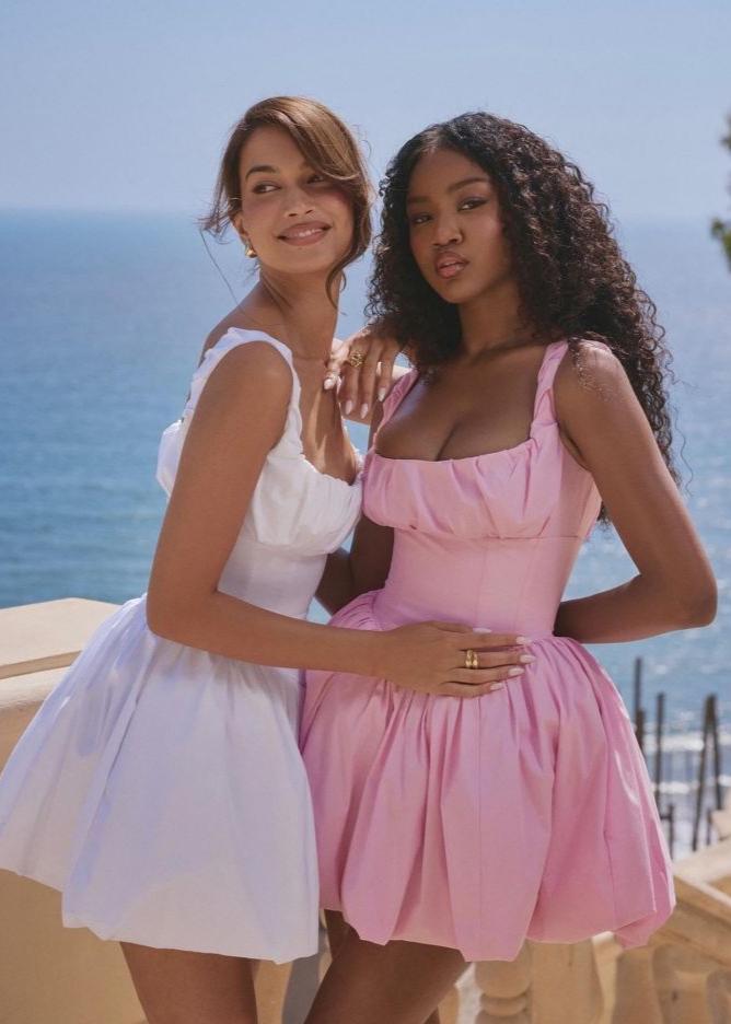 Bubble Skirt Mini Dress Pink Polyester