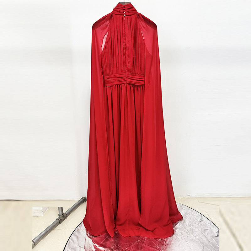 Long Pleated Chiffon Dress Elegant Street Style