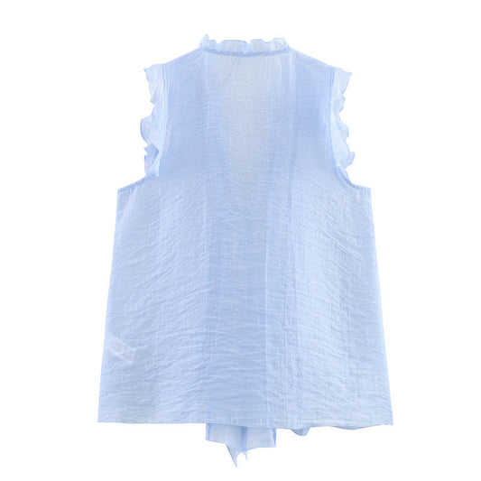 Fashion Solid Color Sleeveless Ruffl Layer Blouse