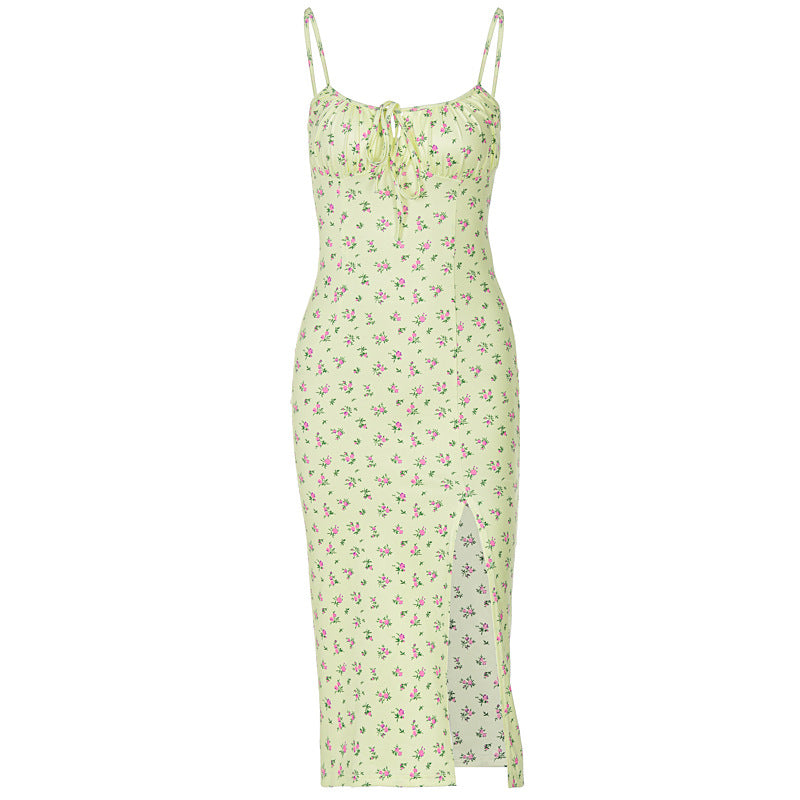 Floral Print Split Hem Sling Dress Comfortable Casual Wear