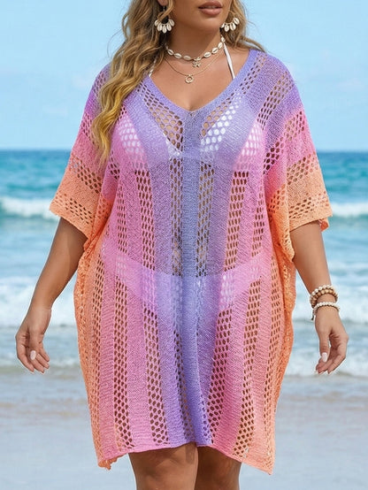 Plus Size Gradient Crochet Beach Cover-Up Dress
