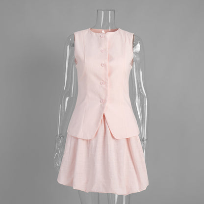 Chic Vest and Skirt Set Elegant Casual Cotton Outfit