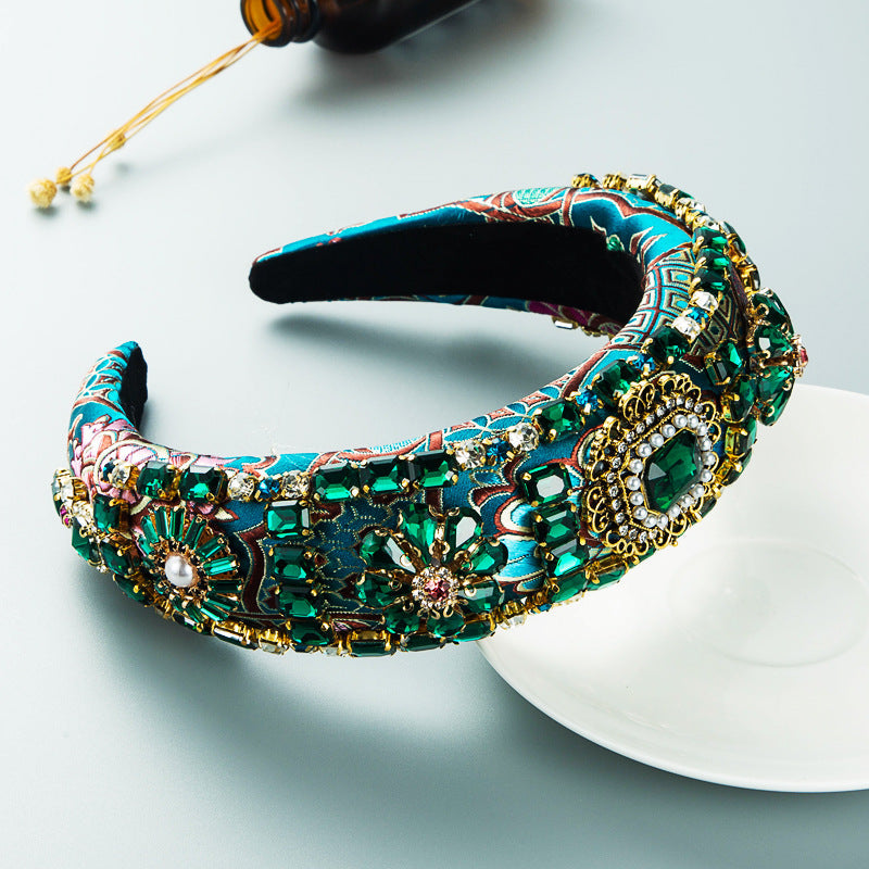Baroque Wide Headband with Rhinestones for Women