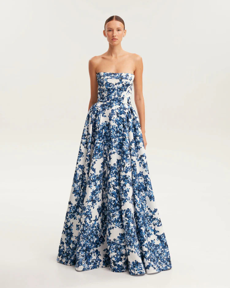 Elegant Off-Shoulder Princess Dress 3D Pattern Polyester Evening Gown