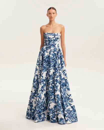 Elegant Off-Shoulder Princess Dress 3D Pattern Polyester Evening Gown