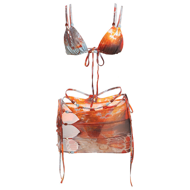 Trendy Colorful Mesh Bikini Set With Lace-Up Design
