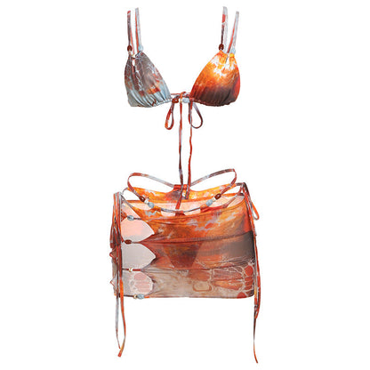 Trendy Colorful Mesh Bikini Set With Lace-Up Design