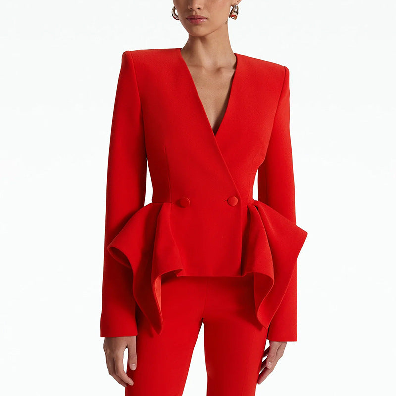 Ruffled Long Sleeve Jacket And Pants Set