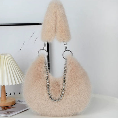 Elegant Furry Faux Fox Fur Shoulder Bag