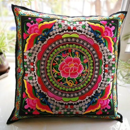 Ethnic Style Flower Embroidered Pillow Cover Cushion Cover