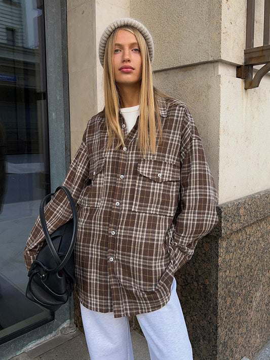 Plaid Long Sleeve Shirt With Pockets