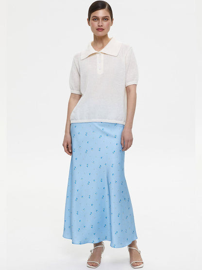 Floral Print High-Waisted Midi Skirt Elegant A-Line Style