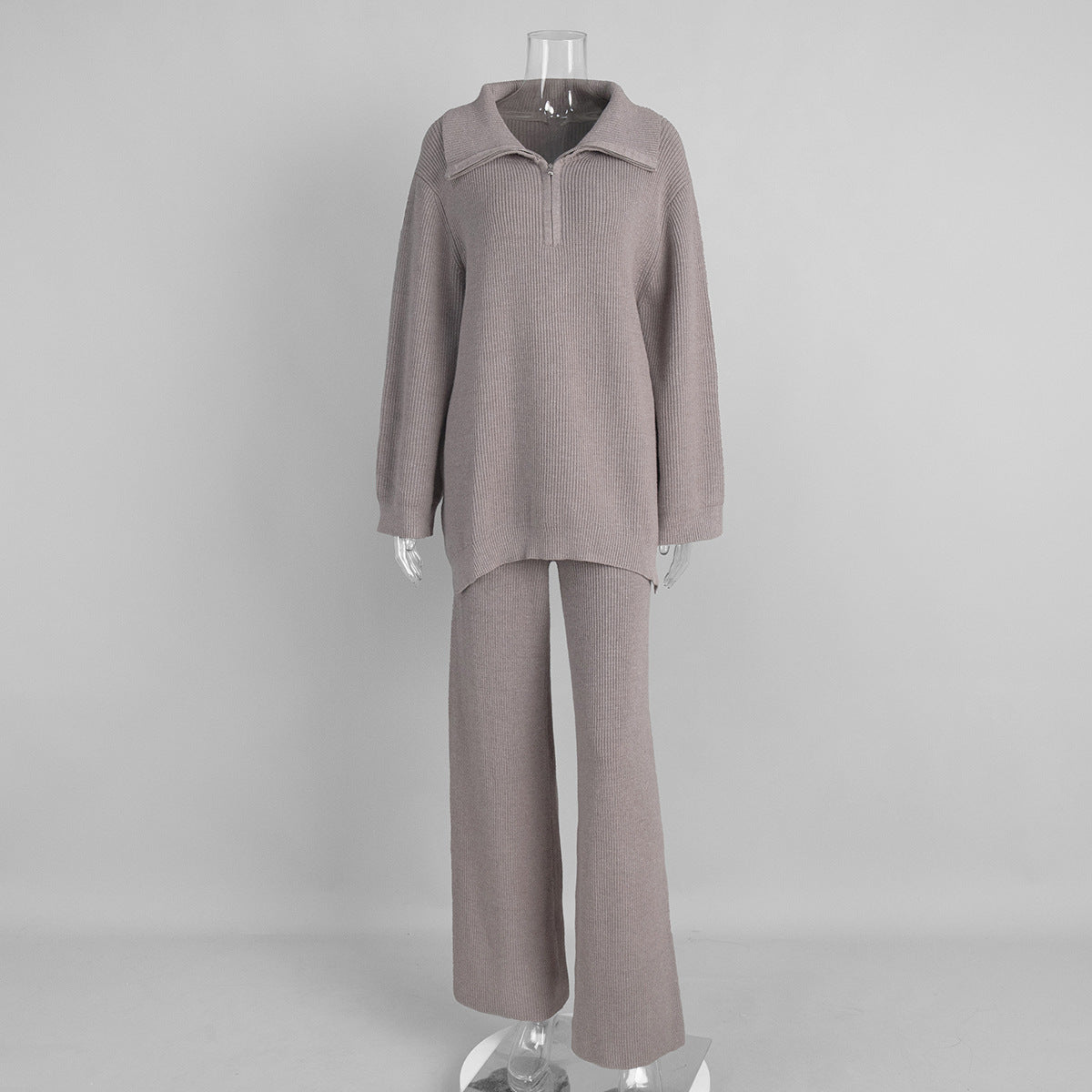 Half-Zip Knitted Sweater Set for Women Casual Chic Wide-Leg Pants