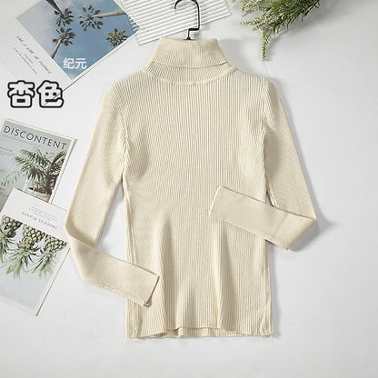 Long Sleeve High Neck Solid Color Sweater Comfortable Casual Wear